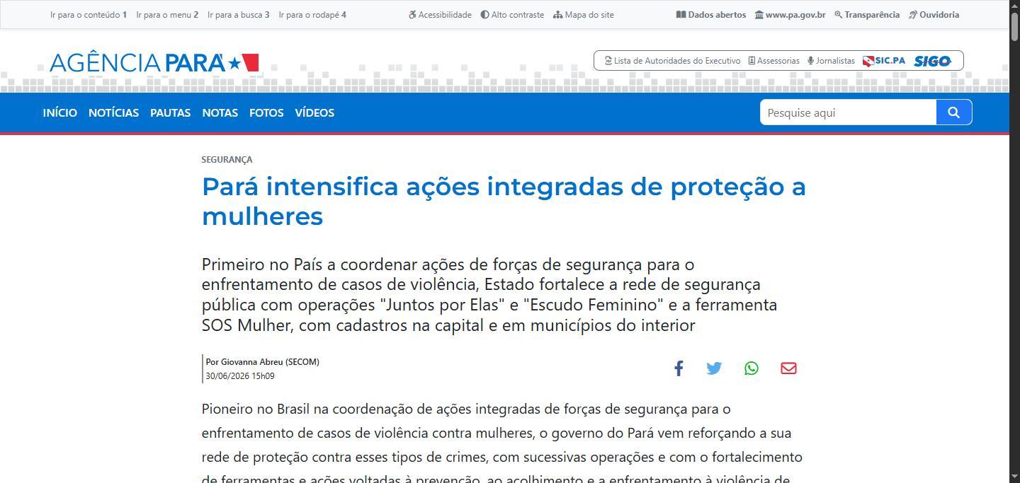 Pará intensifica ações integradas de proteção a mulheres