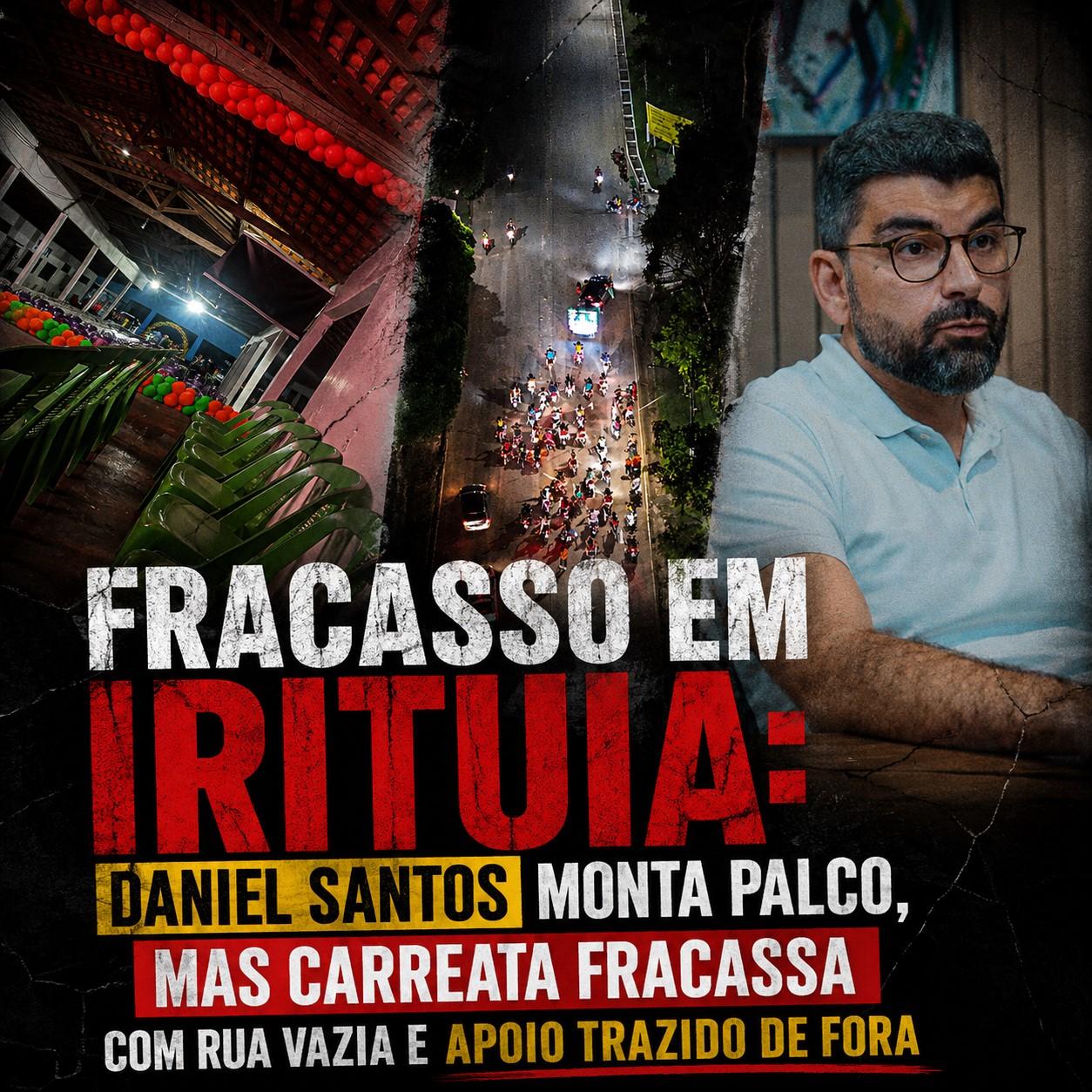 Daniel Santos monta palco, mas carreata fracassa com rua vazia e apoio trazido de fora