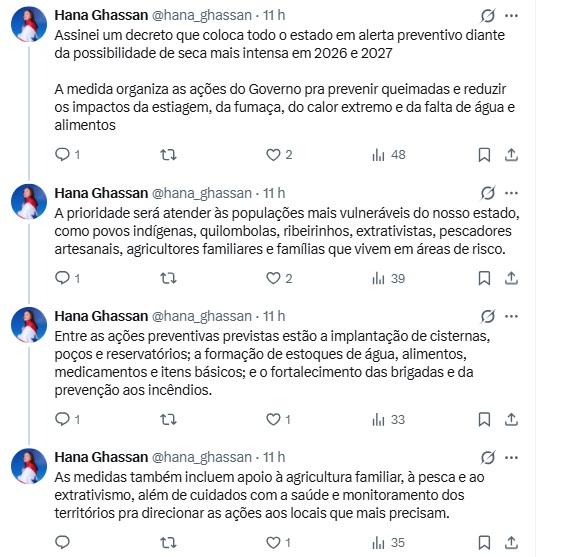 Governadora Hana Ghassan assina decreto diante da possibilidade de seca intensa em 2026 e 2027