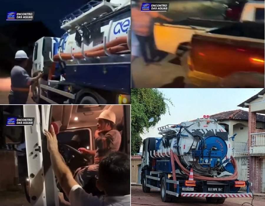 Em Santarém, caminhão de concessionária atinge dois carros estacionados e motorista foge após manobra