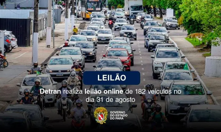 Detran realiza leilão online com 182 carros e motos no Pará; lances partem de R$ 50