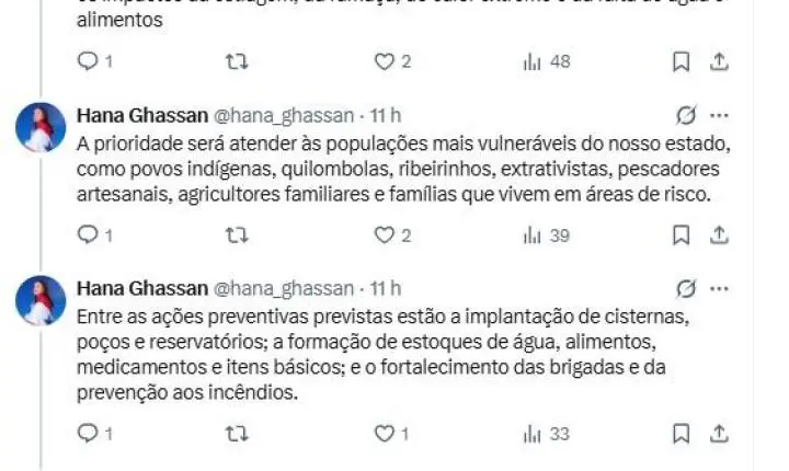 Governadora Hana Ghassan assina decreto diante da possibilidade de seca intensa em 2026 e 2027