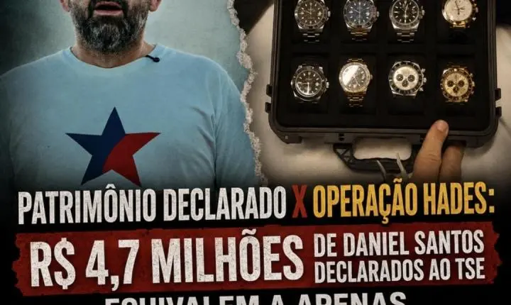 PATRIMÔNIO DECLARADO X OPERAÇÃO HADES: R$ 4,7 MILHÕES DE DANIEL SANTOS DECLARADOS AO TSE EQUIVALEM A APENAS UM LOTE DE RELÓGIOS DE LUXO APREENDIDO EM FORTALEZA